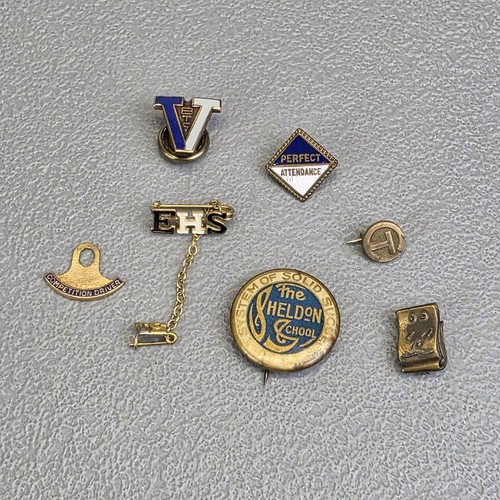 Vintage School Club Awards Pins Lot EHS 51 Sheldon Perfect Attendance