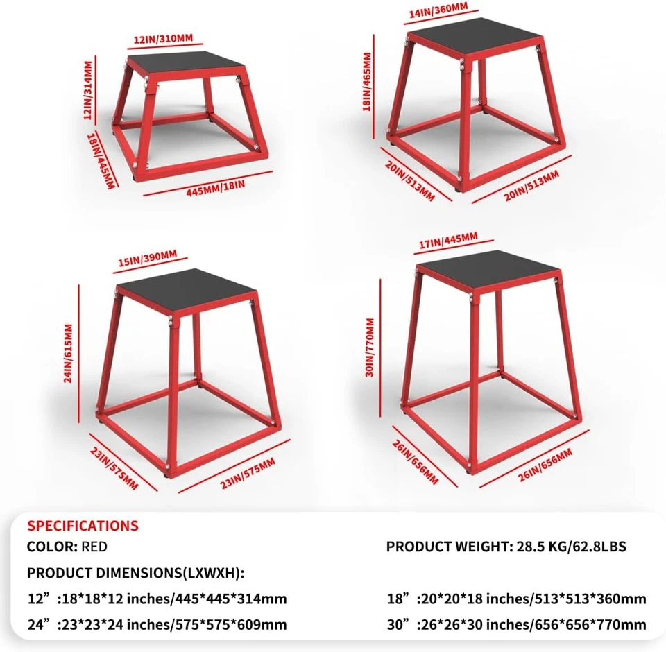 Caja de salto de metal Plyo - 12/18/24/30" de altura, antideslizante, entrenamiento de acero de alta resistencia Foto 3 de 4