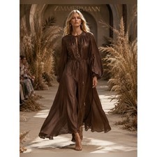 Zimmermann Chocolate Brown 100% Silk Maxi Dress NWT AU 1 / US Small