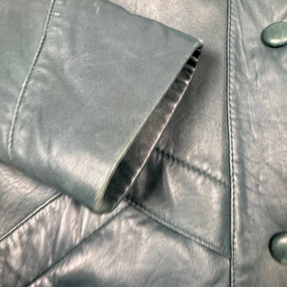 VTG Tibor Womens Teal Genuine Leather Snap Button Long Jacket Thermolite READ - Image 4 of 4