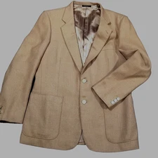 Mens Vtg Y2K Bartolini Blazer Sport Coat Camel Hair Wool Herringbone Gold Button