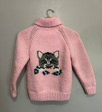 Vintage 50s 60s Hand Knit Cat Sweater Cowichan Style Sweater Size XS