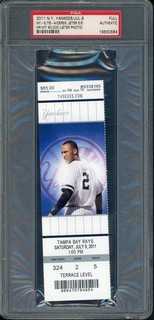 2011 Yankees Full Ticket Derek Jeter 5/5 HR Hit #3 000 (Jeter Photo) PSA AUTH