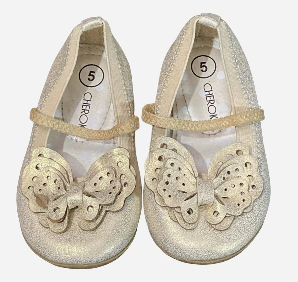 Sandalias Mary Janes y moradas mariposa dorada para bebé niña - talla 5t Foto 2 de 4