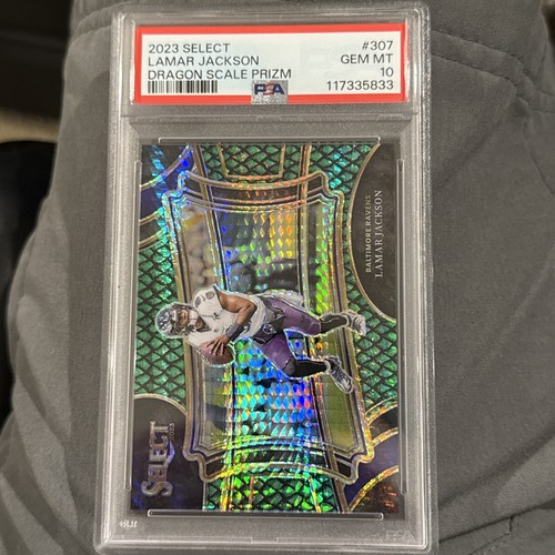 2023 Panini Select - Field Level Lamar Jackson Dragon Scale Prizm /70 PSA 10