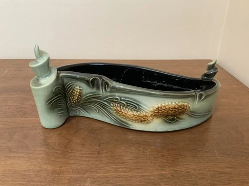 Hull Pottery Planter Parchment & Pine End Spirals ca. 1950 Green Scrolls