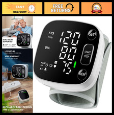Rechargeable Wrist Blood Pressure Monitor  FDA Cleared, Adjustable Cuff, 240 Me