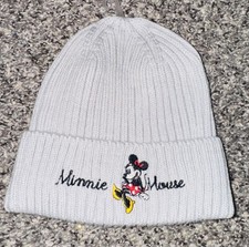 Disney parks Minnie Mouse Gray Embroidered Beanie Hat One Size Fits All NWT