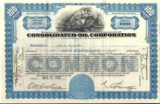 Stock certificate Consolidated Oil Corp. 1930s Sinclair Oil Corp. now, blue