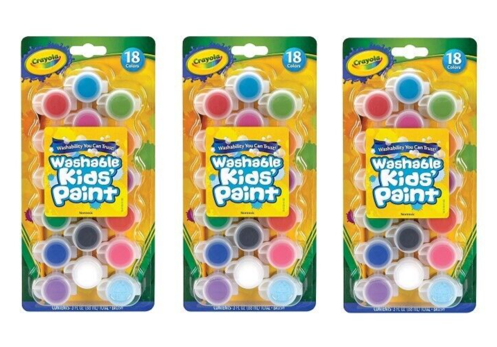 3 Pack Crayola Washable Kid's Paint Pots-18 Colours 54-0125