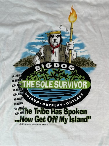 Vintage BIG DOGS The Sole Survivor Parody Double Sided T-Shirt Size XXL 2000 New - Picture 2 of 19