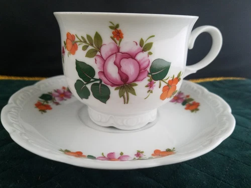 Vintage Mitterteich Bavaria footed Coffee cup  2 1/2"h &  Saucer 5 3/4"d set  