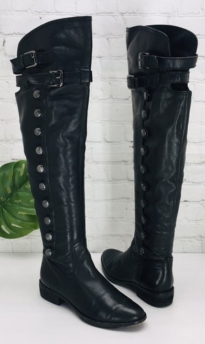 Sam Edelman PIERCE Over-The-Knee Boot Women's 7 M Black Leather Military Buttons - Picture 2 of 17