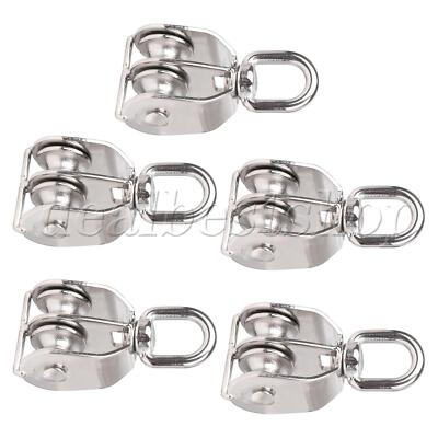 5 Pieces Double Wheels Wire Lift Pulley Block Silver Stainless Steel M20