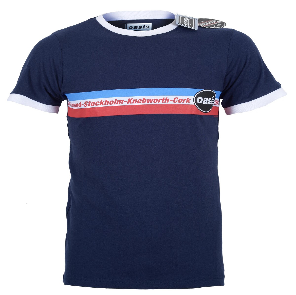 Tシャツ・カットソー IONSEOUL Oasis Tour 1996 Short Sleeve T Shirt Oasis 1996 Tour Horizontal Stripes Ringer T Shirt Size XXL