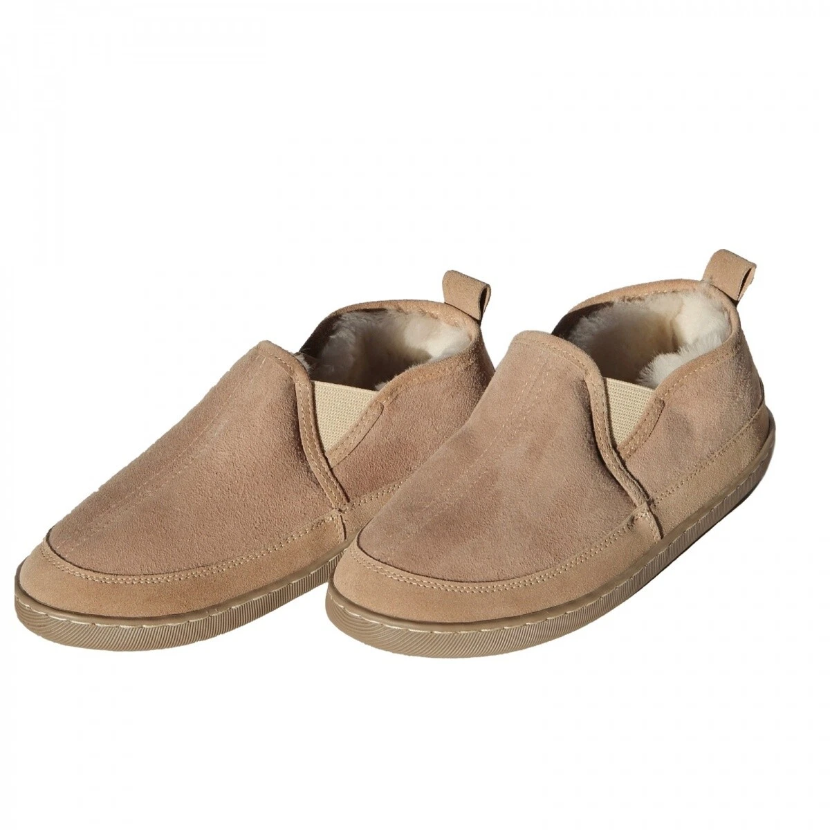 Herren Lammfell Hausschuhe Vincent warme bequeme Fellschuhe Gummisohle Beige