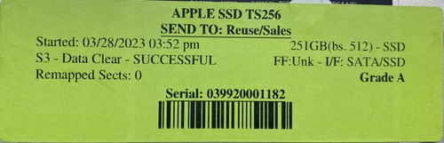 APPLE SSD TS256 251GB 2.5" SATA 3 Internal Solid State Drive SSD Tested - Picture 2 of 4