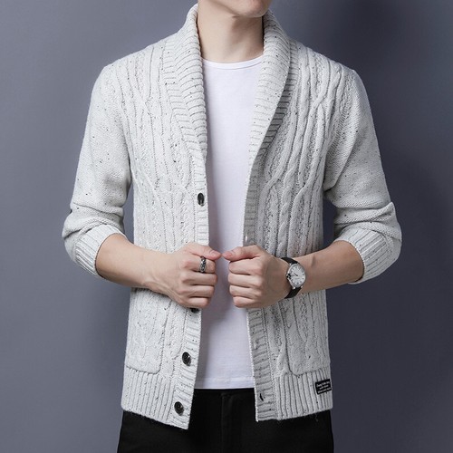 Mens Cardigan Sweater Autumn Korean Large Size Lapel Casual Jacket Business Tops - Picture 6 of 23