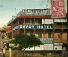 EGYPT FRANCE POST OFFICE 1918 POSTCARD PORT SAID SAVOY HOTEL , RUE COMMERCE VIEW