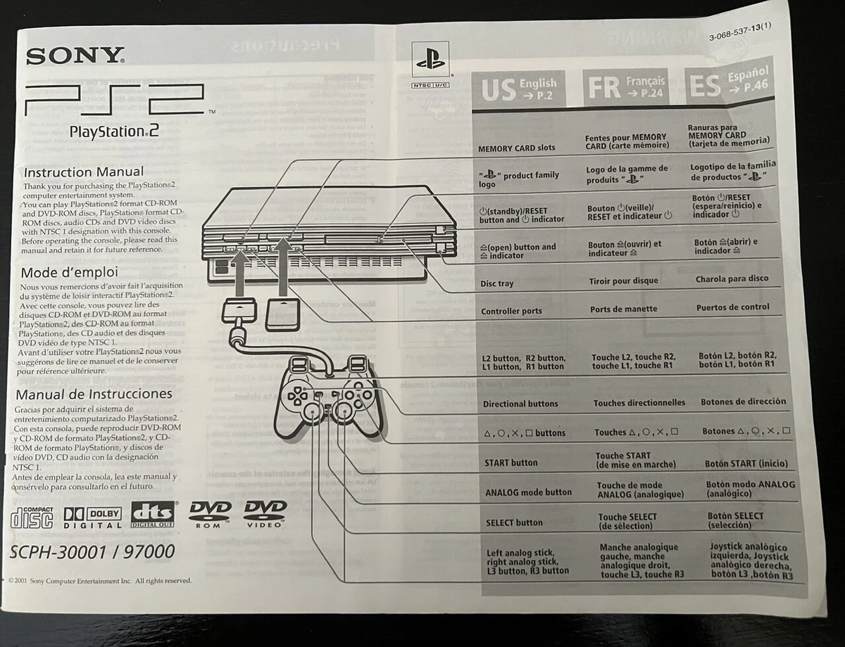 ORIGINAL SONY PLAYSTATION•2/PS2 CONSOLE INSTRUCTION MANUAL (SCPH