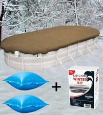 18'x34' Above Ground Winter Pool Cover + 4'x4’ Air Pillows + Winterizing Kit *