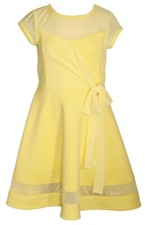 NWT Bonnie Jean Girls 10 Yellow Short Sleeve Tie Front Illusion Skater Dress