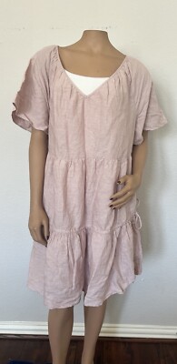 chinese dress ladies Madewell Blush Pink V-Neck Linen Blend Midi Dress