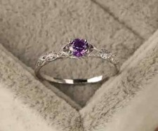 1Ct Round Cut Amethyst Solitaire Woman's Engagement Ring 14K White Gold Finish