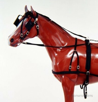 Harnais de conduite en cuir sculpté pour chariot simple - Rouge