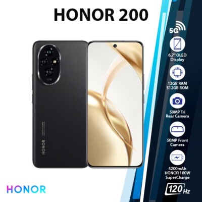 新品未使用HONOR200 512GB中国版DUAL SIM Honor 200 5G Dual SIM Black 12GB RAM + 512GB - Middle East