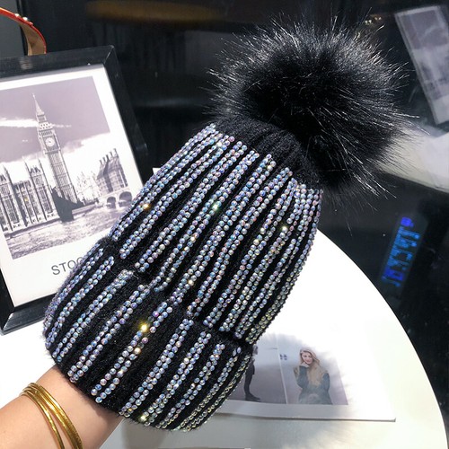 UK Women Thermal Fleece Lined Ski Cap Knit Bobble Hat Pom Ball Beanie hat