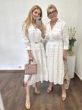 ZARA WOMAN V-NECK OPENWORK EMBROIDERED MIDI SHIRT DRESS WHITE  3384/916 NWT 99