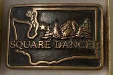 Vintage Metal Belt Buckle, Brass, Square Dancer, Round Dancing, Square Dancing