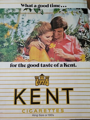 1970 Kent cigarettes Handsome man redhead woman smelling flowers vintage ad 