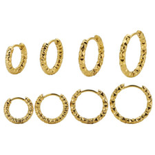 14K Gold Plated Stainless Steel Hoop Round Earrings Women Textured E24