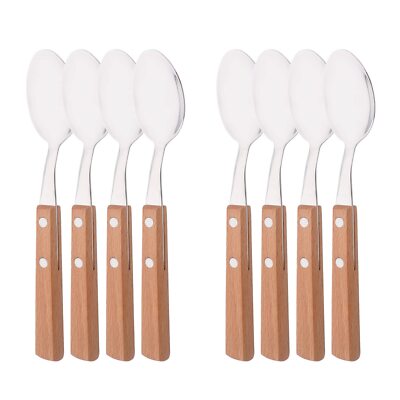 Natural Wood Dinner Spoons Set 7.9'' Spoons Silverware 304 Stainless Steel Table 
