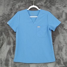Figs Technical Collection Scrub Top Shirt Nurse Small Blue Short Sleeve Marks