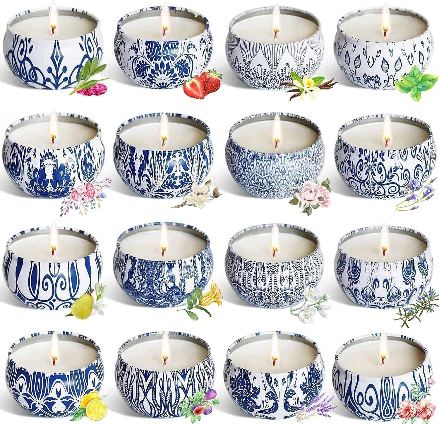 Set of 16 Scented Candle Gift Set,Natural Pure Soy Wax Aromatherapy Candles Esse