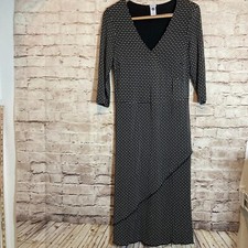 GAP Midi Dress Womens Medium Black Medallion Print Long Sleeve Stretch V Neck