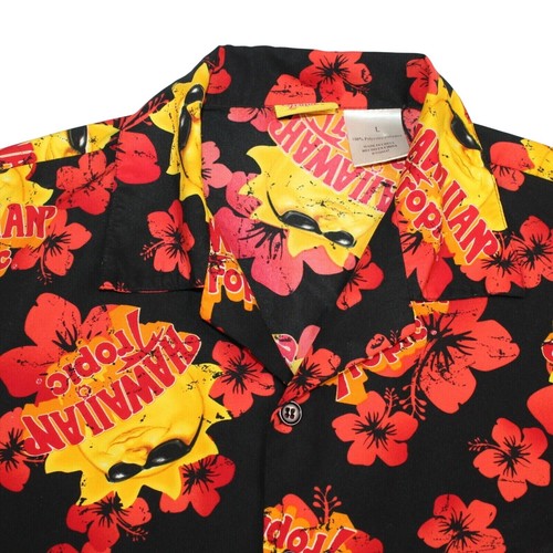 Hawaiian Tropic Large Black Red 100% Polyester Hawaiian Aloha Camp Tiki Shirt - Picture 6 of 7