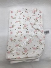 Little Me Tag Along Floral Baby Blanket Cream Pink Roses White Bow Girls Lovey