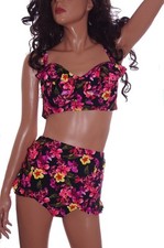 Womens 2 Piece Bikini Bathing Swim Suit Pink Black Floral XL Plus Size 1X 2X NEW