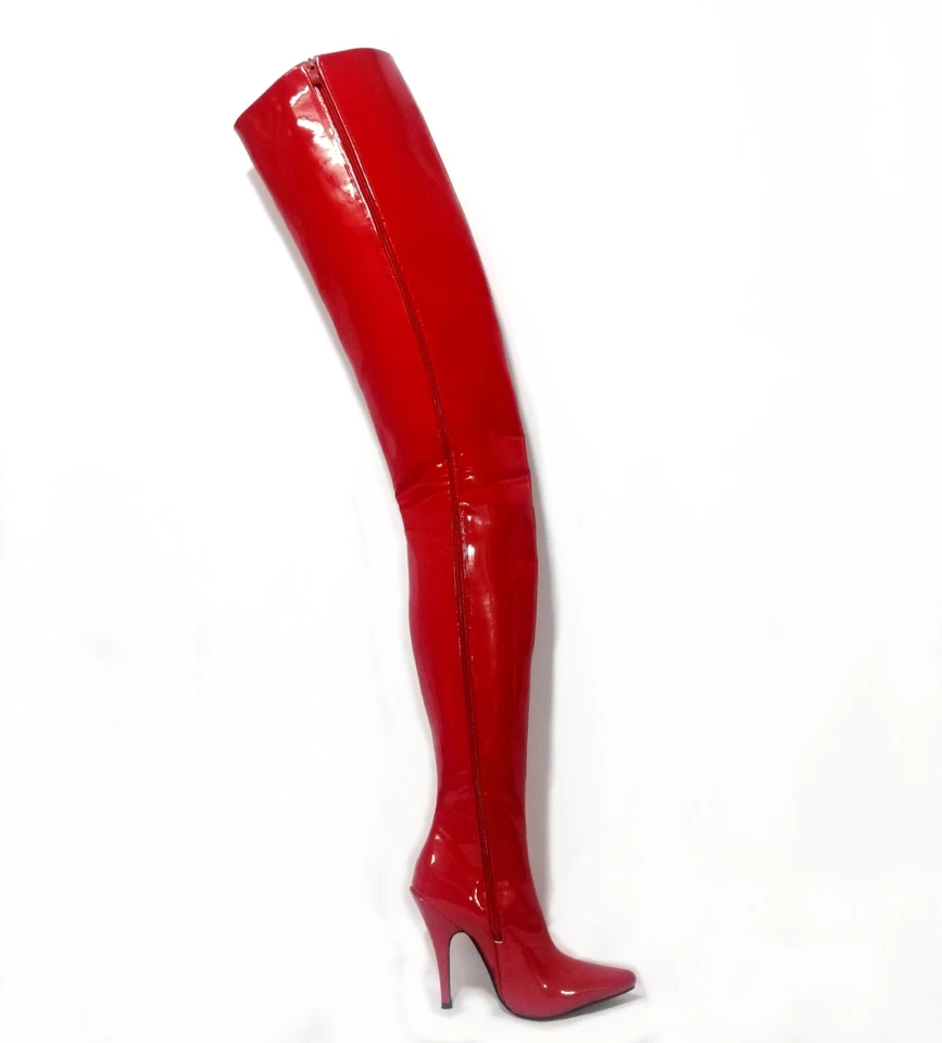 Botas por encima de la rodilla para mujer cremallera lateral 12 cm tacones de aguja muy altos punta en punta Foto 3 de 4