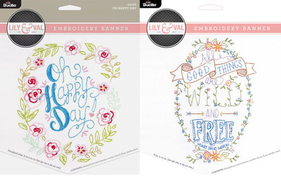 New Retail $10 Bucilla Lily & Val Stamped Embroidery Banners
