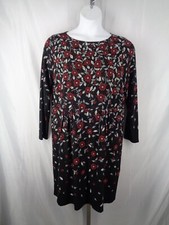 J Jill Wearever Collection Floral Dress Size Large Black Red White Pleated