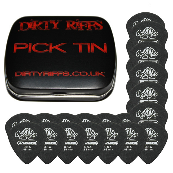 24 x Dunlop Tortex Pitch Black Jazz Guitar Picks - 0.88mm In A Handy Pick Tin