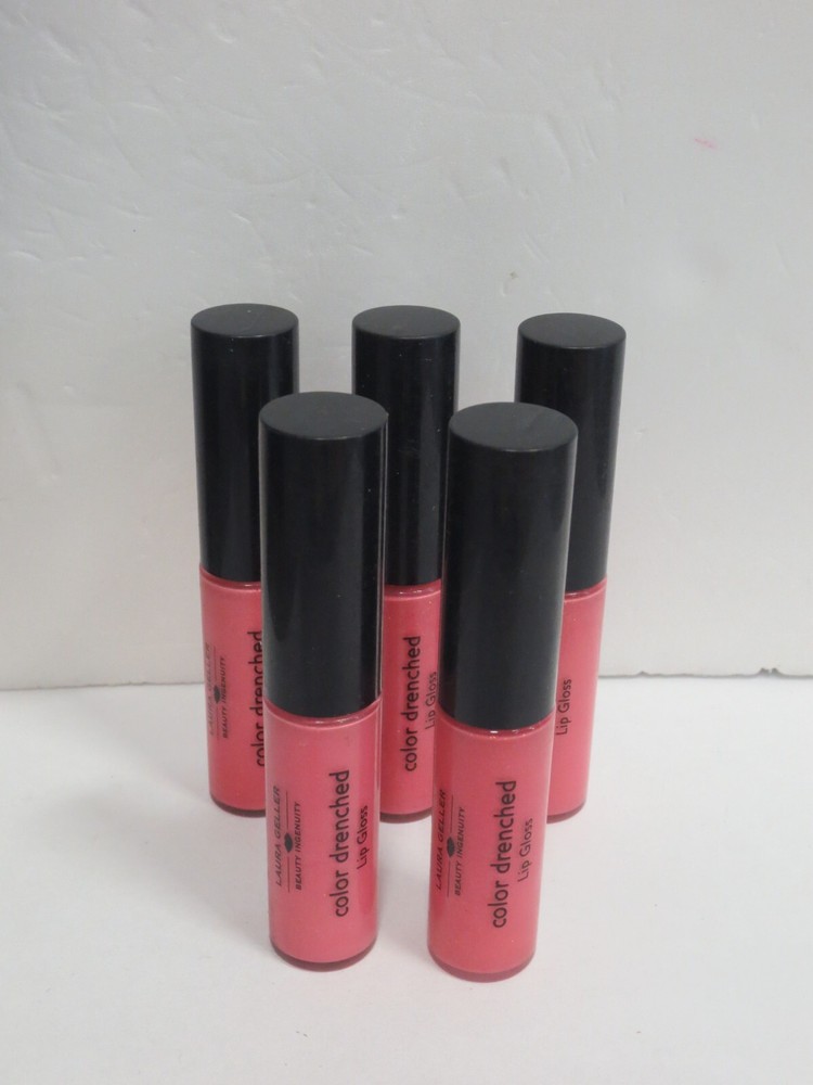 LAURA GELLER COLOR DRENCHED LIP GLOSS PIAZZA PINK 0.18 OZ *DETAIL* (LOT OF 5)