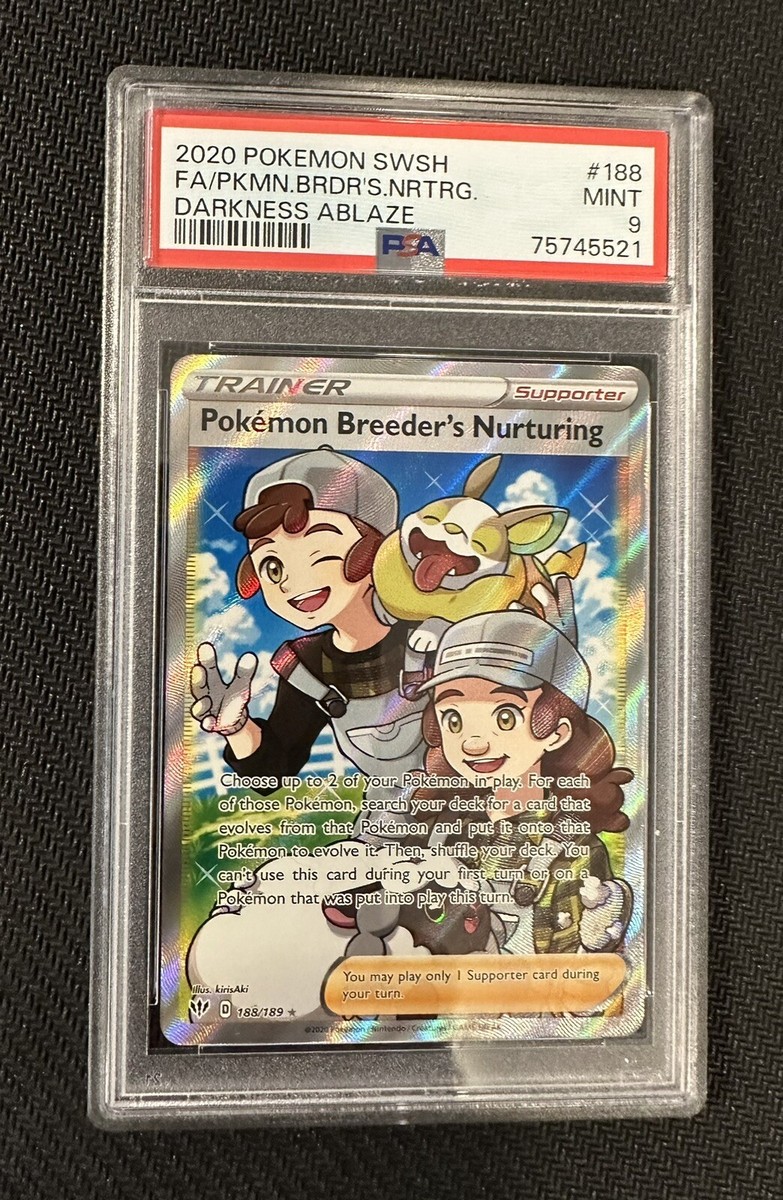 PSA 9 MINT Pokemon Breeder's Nurturing 188/189 Darkness Ablaze