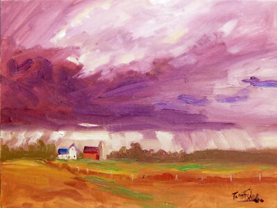 stormy skies farm barn realistic Impressionism oil Painting landscape TomFisher
