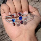 VALENTINO Bracciale grande in argento sterling 925 con pietre preziose tanzanite e granato rosso sfaccettato